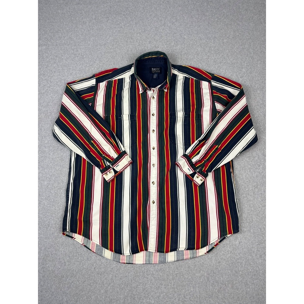 Vintage Basic Options Button Down Shirt Mens 2XLT 90s Multicolor Vertical Stripe